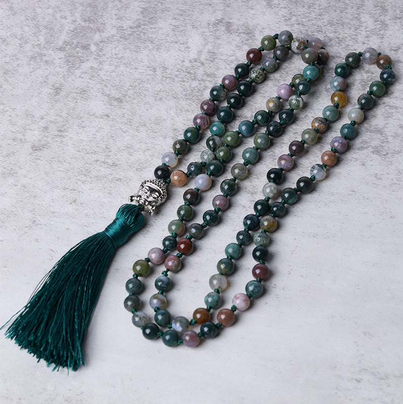 Buddha Stones 108 Mala Beads Indian Agate Buddha Head Cleansing Bracelet - image 3