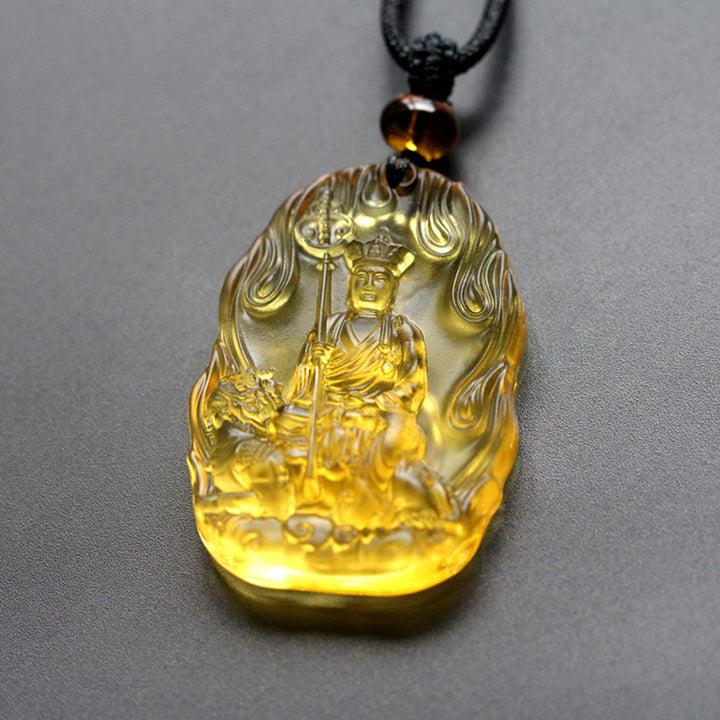 Buddha Stones Ksitigarbha Buddha Liuli Crystal Serenity Amulet Necklace Pendant - Yellow Ksitigarbha - image 0