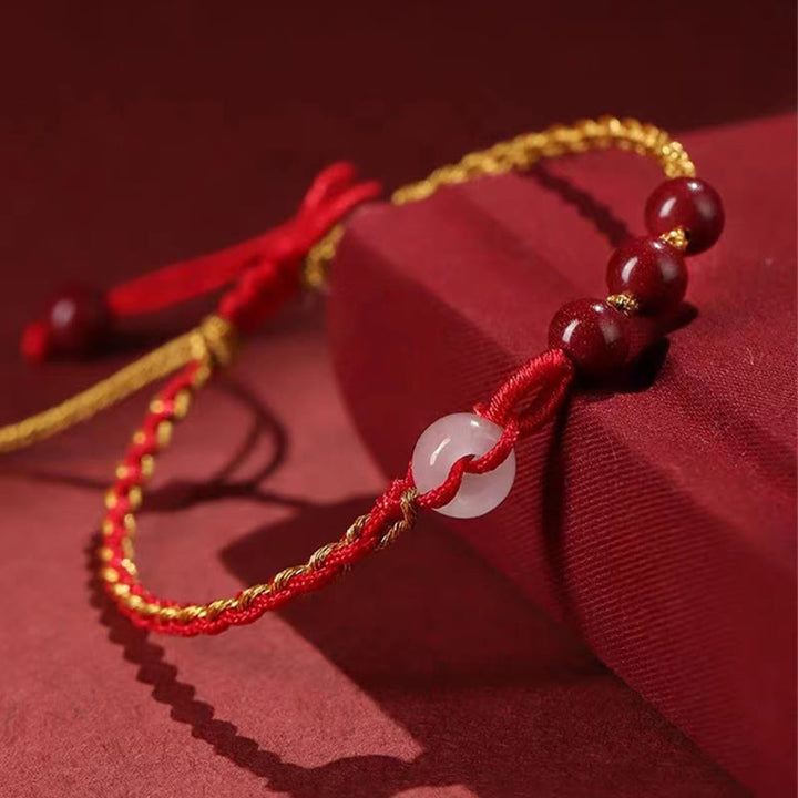 Buddha Stones Natural Cinnabar Jade Peace Buckle Blessing Bracelet - image 4