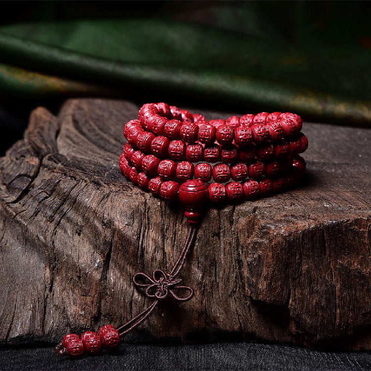 Buddha Stones 108 Mala Beads Cinnabar Om Mani Padme Hum Pattern Engraved Blessing Bracelet - image 13