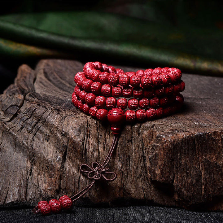 Buddha Stones 108 Mala Beads Cinnabar Om Mani Padme Hum Pattern Engraved Blessing Bracelet - image 13