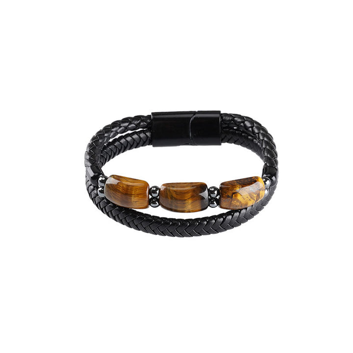Buddha Stones Natural Tiger Eye Protection Willpower Magnetic Buckle Leather Bracelet - image 8