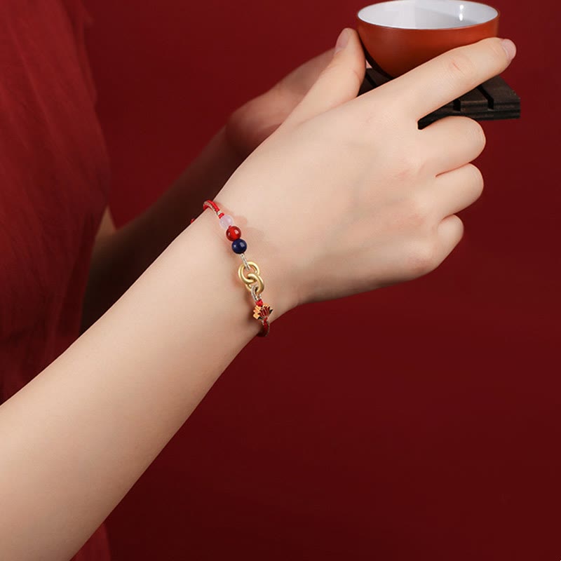 Buddha Stones 925 Sterling Silver Double Peace Buckle Lotus Auspicious Bracelet - image 8