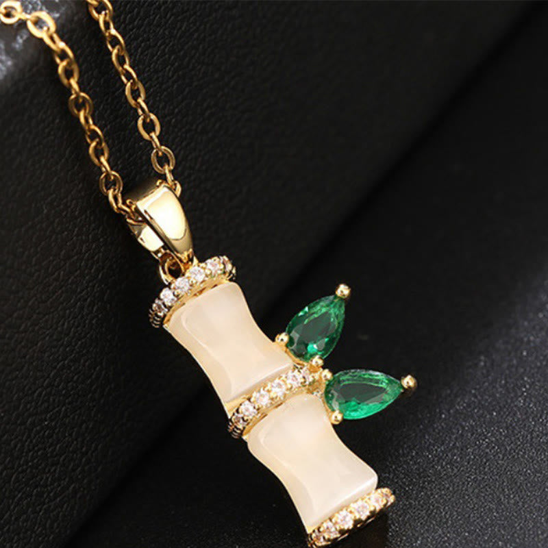 Buddha Stones 18K Gold Plated Chalcedony Bamboo Rhinestones Harmony Necklace Pendant - image 2