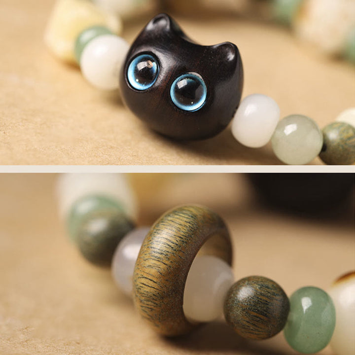 Buddha Stones Bodhi Seed Green Sandalwood Ebony Wood Small Leaf Red Sandalwood Cat Head Paw Claw Peace Bracelet - image 4