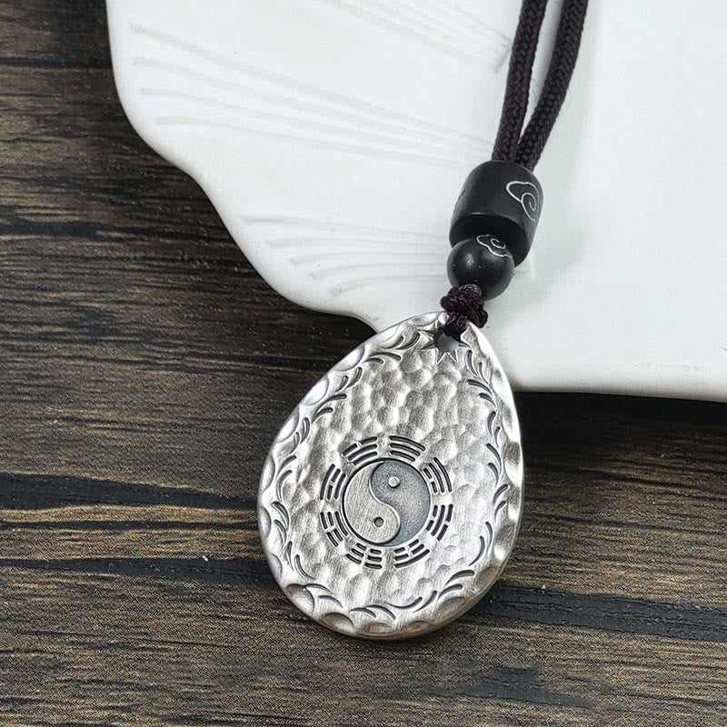 Buddha Stones Vintage 999 Sterling Silver Yin Yang Bagua Water Drop Design Balance Harmony Necklace Pendant - image 1