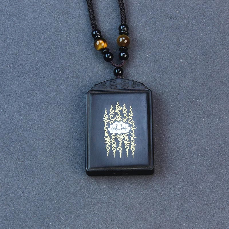 Buddha Stones 999 Sterling Silver Ebony Wood Lotus Inlaid Calm Necklace Pendant - image 2