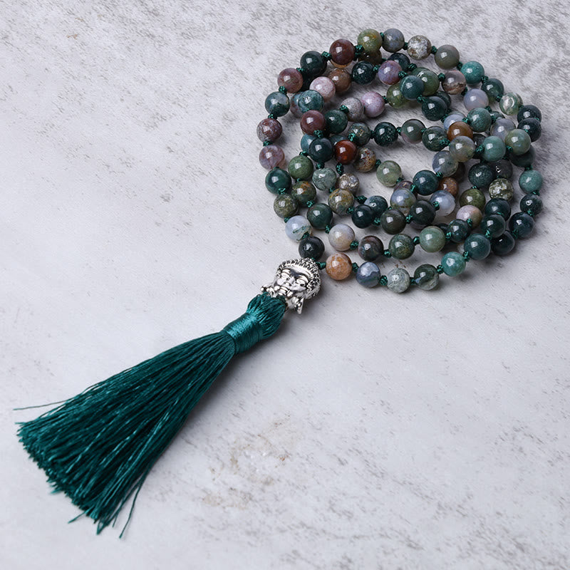 Buddha Stones 108 Mala Beads Indian Agate Buddha Head Cleansing Bracelet - image 4