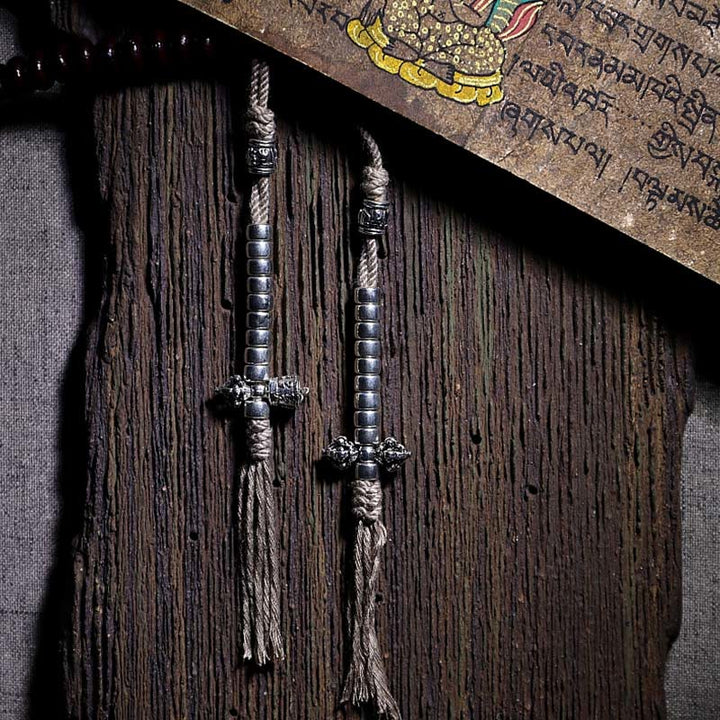 Buddha Stones Natural Tibet 108 Mala Beads Purple Bodhi Seed Three-eyed Dzi Bead Copper Dorje Harmony Bracelet - image 5