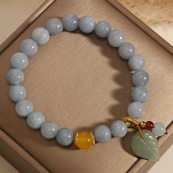 Buddha Stones Aquamarine Jade Leaf Healing Charm Bracelet - image 6