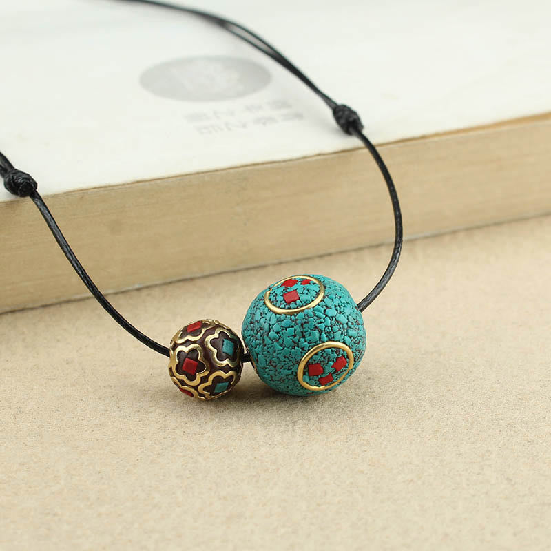 Buddha Stones Tibetan Turquoise Double Bead Protection Strength Necklace Pendant - image 2