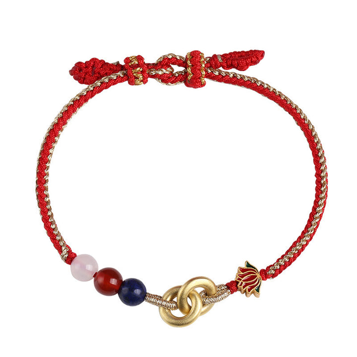 Buddha Stones 925 Sterling Silver Double Peace Buckle Lotus Auspicious Bracelet - image 12