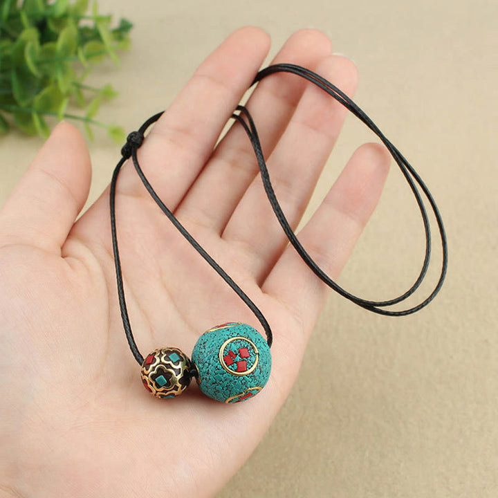 Buddha Stones Tibetan Turquoise Double Bead Protection Strength Necklace Pendant - image 9