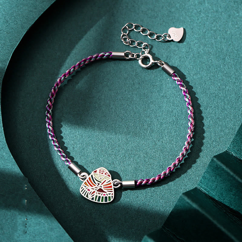 Buddha Stones 925 Sterling Silver Zongzi Pattern Luck Multicolored Handcrafted Bracelet - Purple Colorful Rope for Wrist Circumference 14+3.5cm - image 9