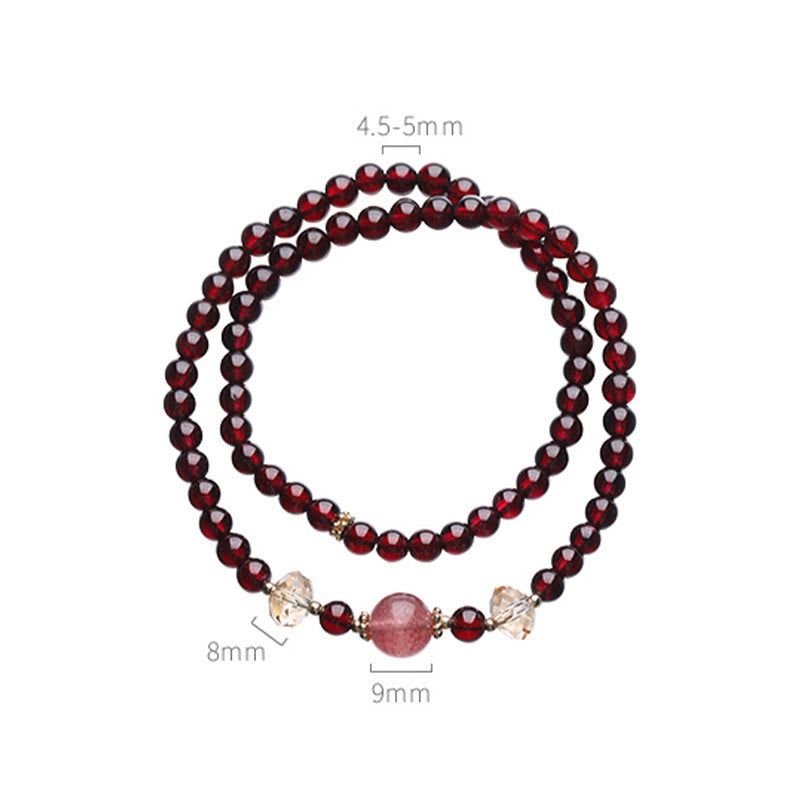Buddha Stones 14K Gold Plated Natural Garnet Strawberry Quartz Stability Double Wrap Bracelet - image 13