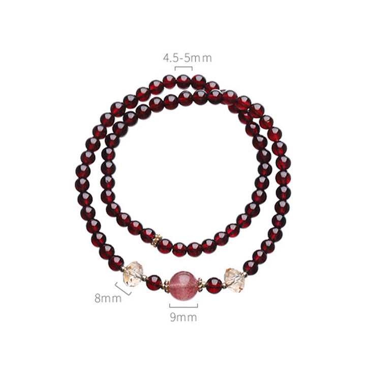 Buddha Stones 14K Gold Plated Natural Garnet Strawberry Quartz Stability Double Wrap Bracelet - image 13