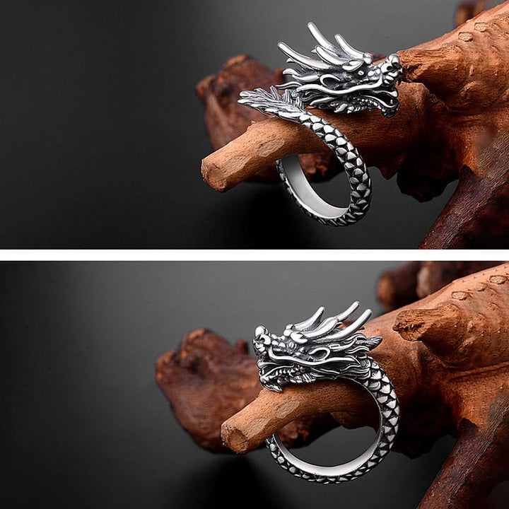 Buddha Stones 990 Sterling Silver Vintage Dragon Design Luck Protection Strength Adjustable Ring - image 6