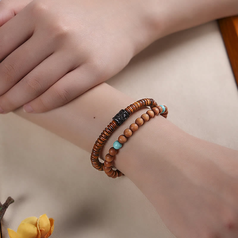 Buddha Stones Sandalwood Turquoise Protection Double Wrap Bracelet - image 3
