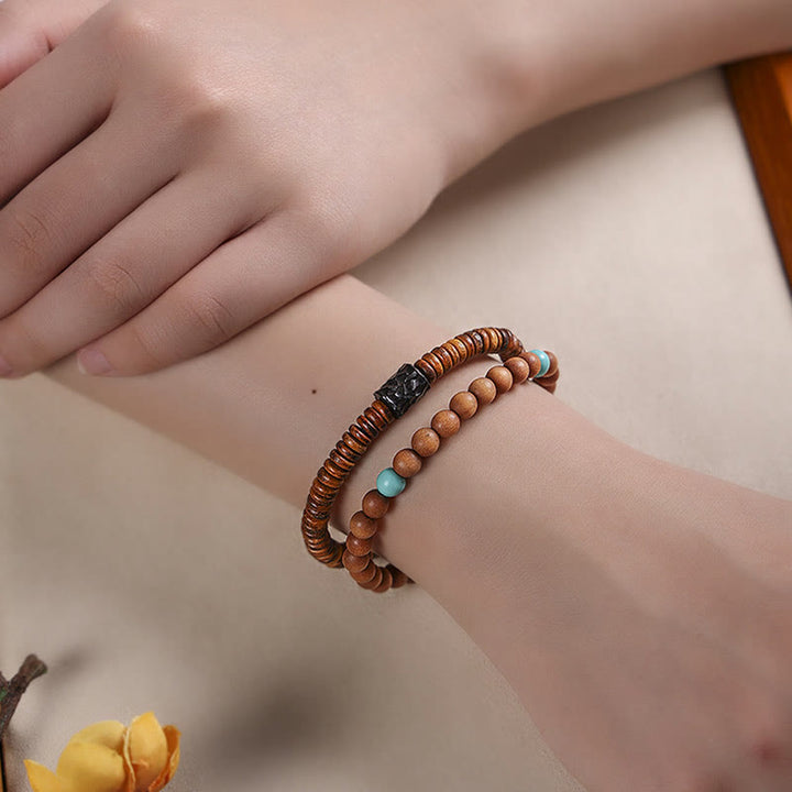 Buddha Stones Sandalwood Turquoise Protection Double Wrap Bracelet - image 3