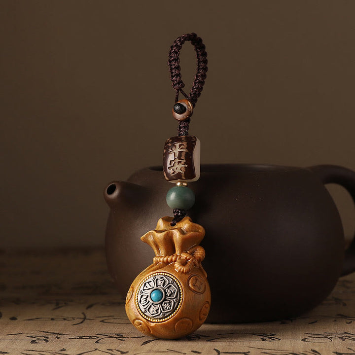 Buddha Stones Small Leaf Red Sandalwood Green Sandalwood Money Bag Om Mani Padme Hum Rotatable Protection Hanging Decoration - image 9