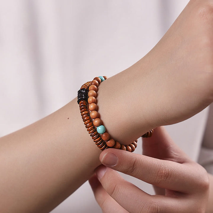 Buddha Stones Sandalwood Turquoise Protection Double Wrap Bracelet - image 6