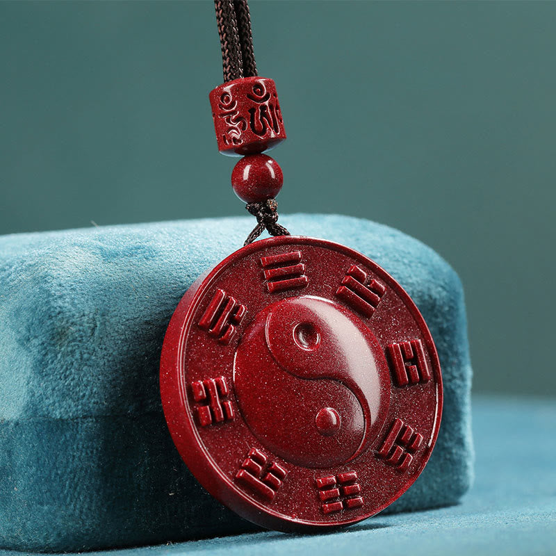 Buddha Stones Cinnabar Yin Yang Bagua Blessing Necklace Pendant - Cinnabar(Calm♥Concentration) - image 0