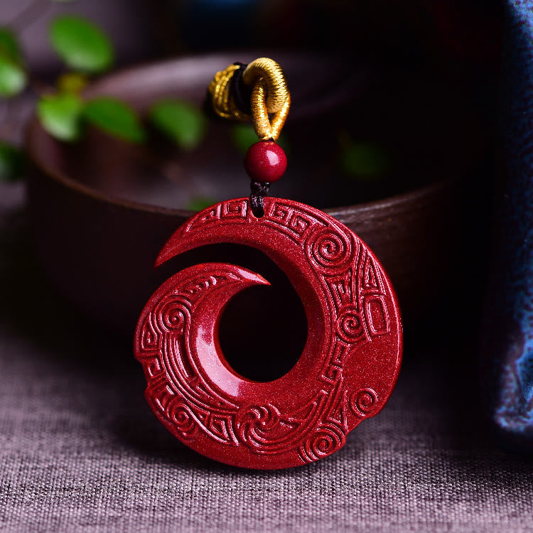 Buddha Stones One's Luck Improves Design Patern Natural Cinnabar Blessing Necklace Pendant - Small 24*5mm - image 0
