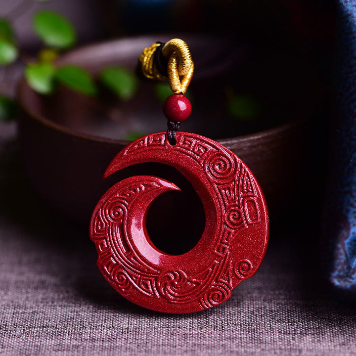 Buddha Stones One's Luck Improves Design Patern Natural Cinnabar Blessing Necklace Pendant - Small 24*5mm - image 0