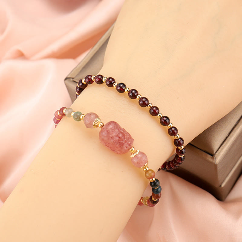 Buddha Stones Natural Tourmaline Garnet Strawberry Quartz PiXiu Moonstone Protection Bracelet - image 9