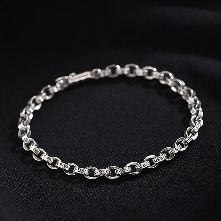 Buddha Stones 925 Sterling Silver Om Mani Padme Hum Carved Design Creativity Metal Bracelet - image 3