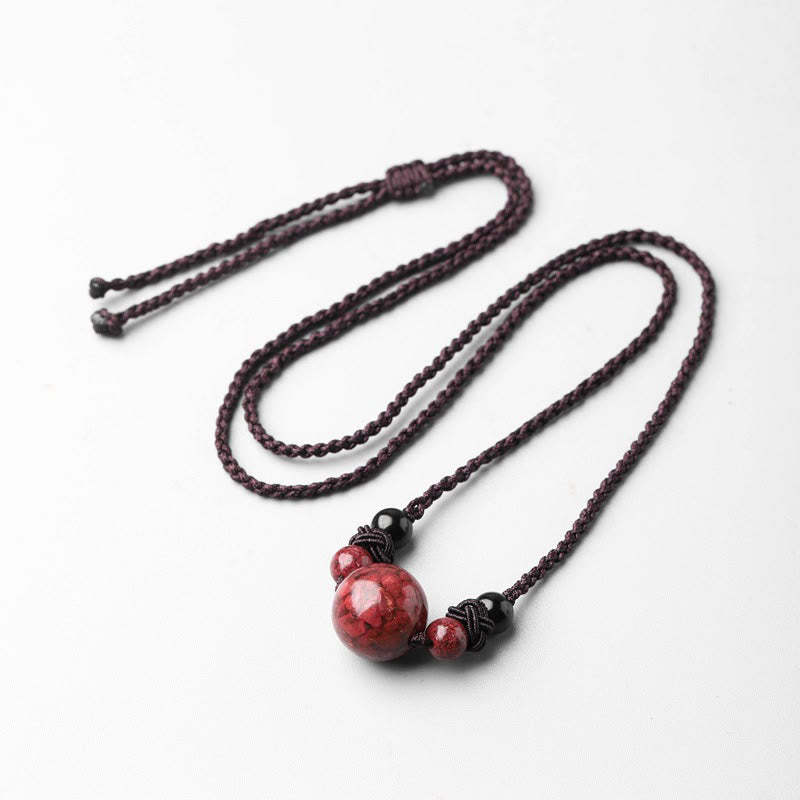 Buddha Stones Natural Cinnabar Stones Bead Blessing Necklace Pendant - 14mm - image 0