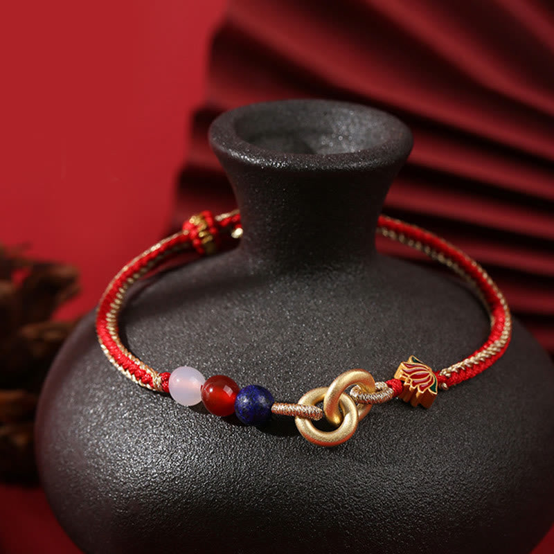 Buddha Stones 925 Sterling Silver Double Peace Buckle Lotus Auspicious Bracelet - image 1