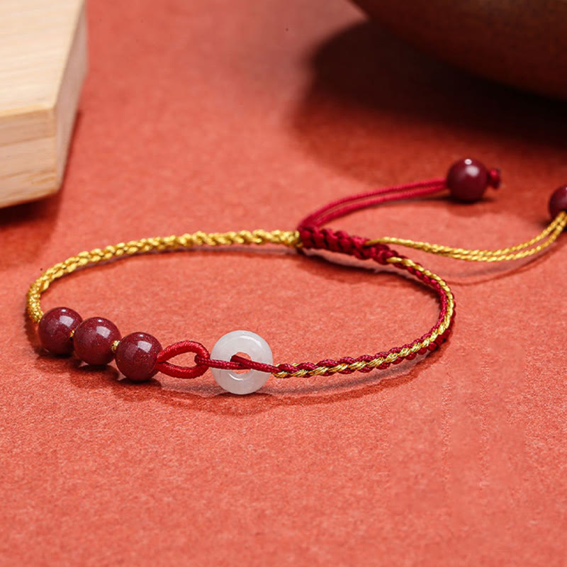 Buddha Stones Natural Cinnabar Jade Peace Buckle Blessing Bracelet - image 8