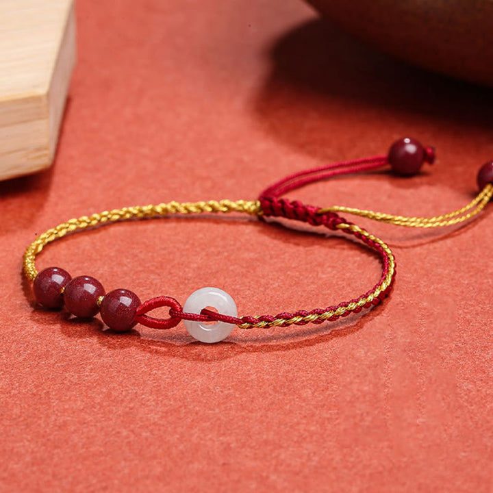 Buddha Stones Natural Cinnabar Jade Peace Buckle Blessing Bracelet - image 8