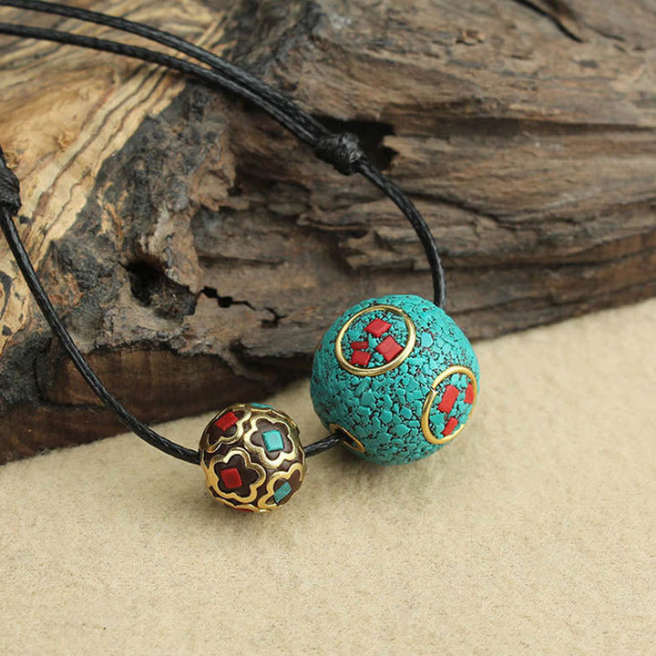 Buddha Stones Tibetan Turquoise Double Bead Protection Strength Necklace Pendant - image 3