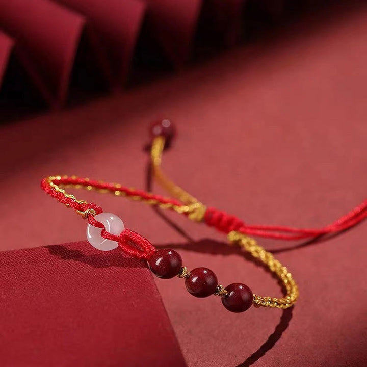 Buddha Stones Natural Cinnabar Jade Peace Buckle Blessing Bracelet - image 7