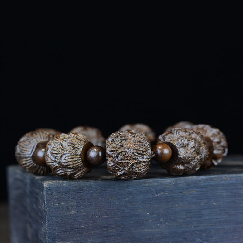 Buddha Stones Ebony Wood Eighteen Arhats Lotus Dragon Engraved Balance Bracelet - image 6