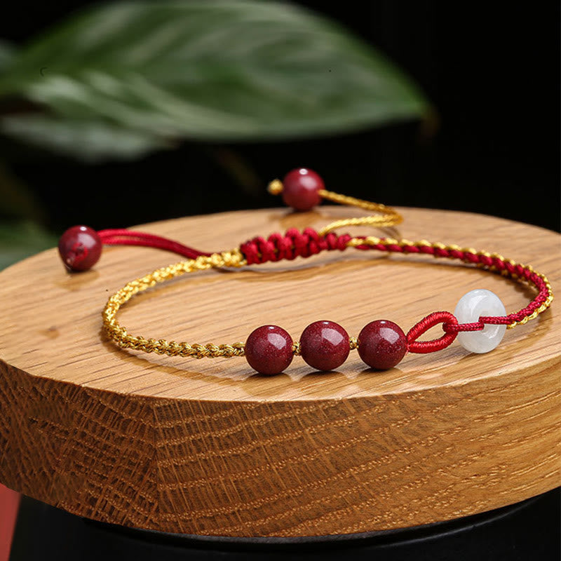 Buddha Stones Natural Cinnabar Jade Peace Buckle Blessing Bracelet - image 3