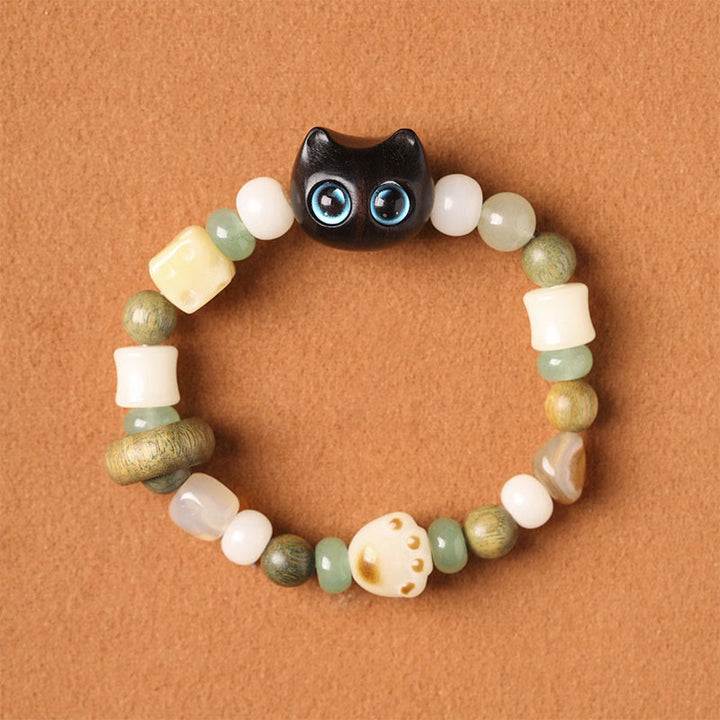 Buddha Stones Bodhi Seed Green Sandalwood Ebony Wood Small Leaf Red Sandalwood Cat Head Paw Claw Peace Bracelet - image 1