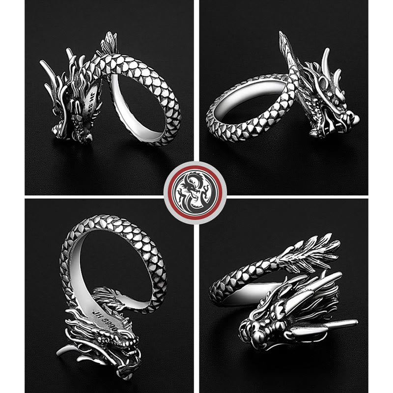 Buddha Stones 990 Sterling Silver Vintage Dragon Design Luck Protection Strength Adjustable Ring - image 8