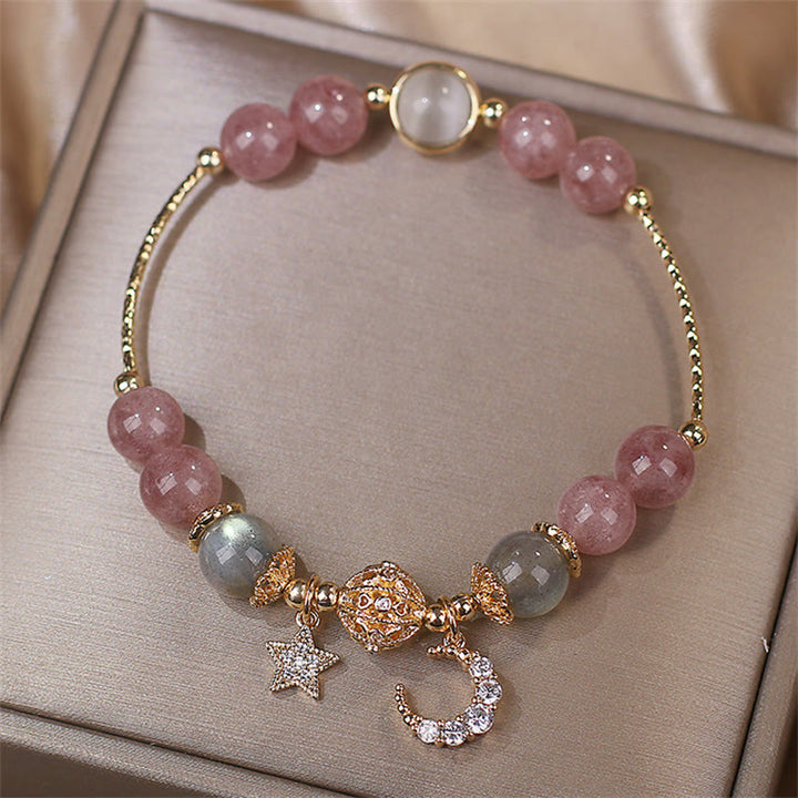 Buddha Stones Strawberry Quartz Moonstone Moon Star Love Bracelet - image 5