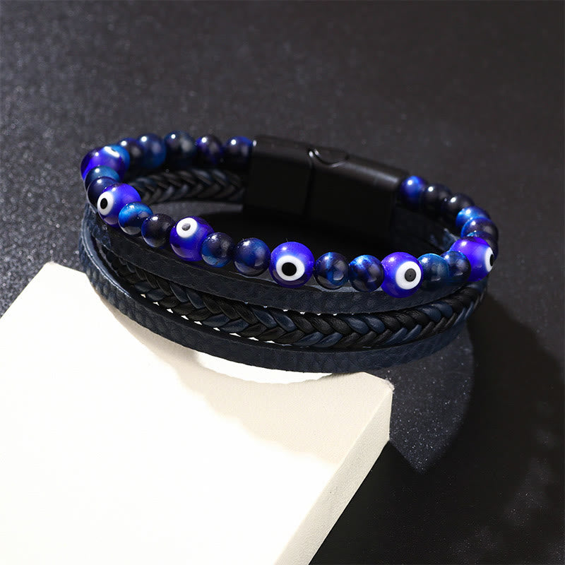 Buddha Stones Evil Eye Tiger Eye Protection Beaded Multilayered Braided Bracelet - image 4