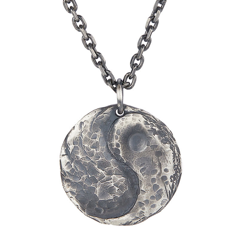 Buddha Stones 990 Sterling Silver Yin Yang Hammer Texture Harmony Necklace Pendant - image 2