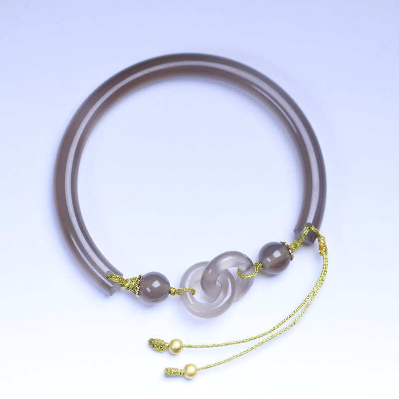 Buddha Stones Natural Gray Agate Double Peace Buckle Balance Bracelet Bangle - image 4