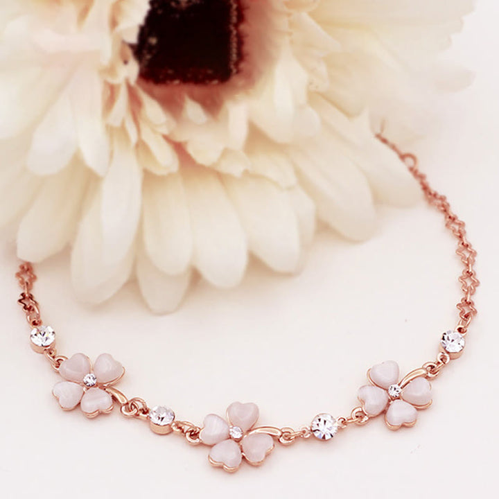 Buddha Stones Pink Crystal Four Leaf Clover Love Chain Bracelet - image 4