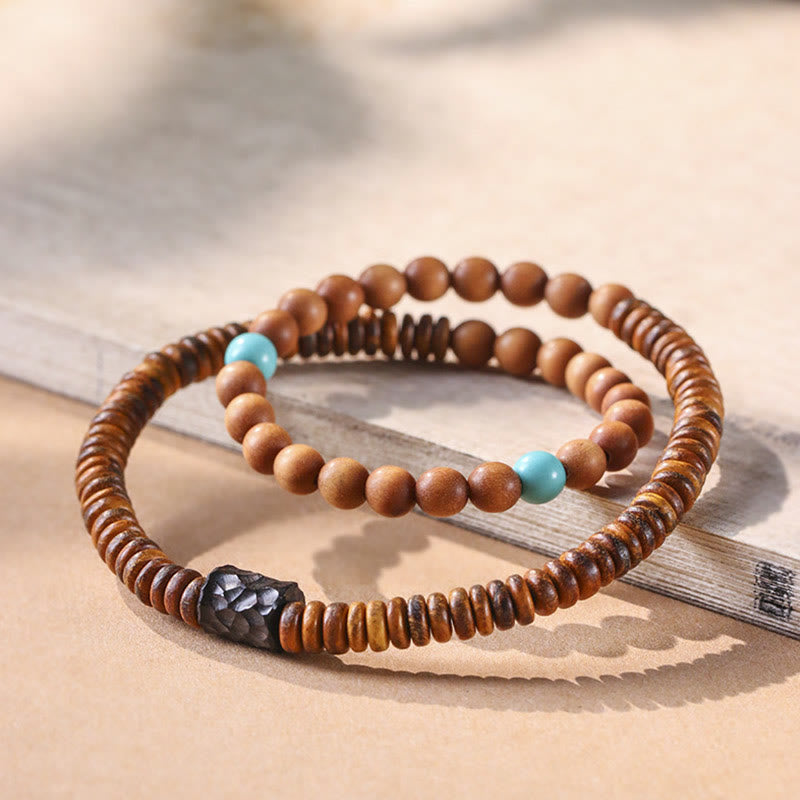 Buddha Stones Sandalwood Turquoise Protection Double Wrap Bracelet - Sandalwood(Protection♥Calm) - image 0
