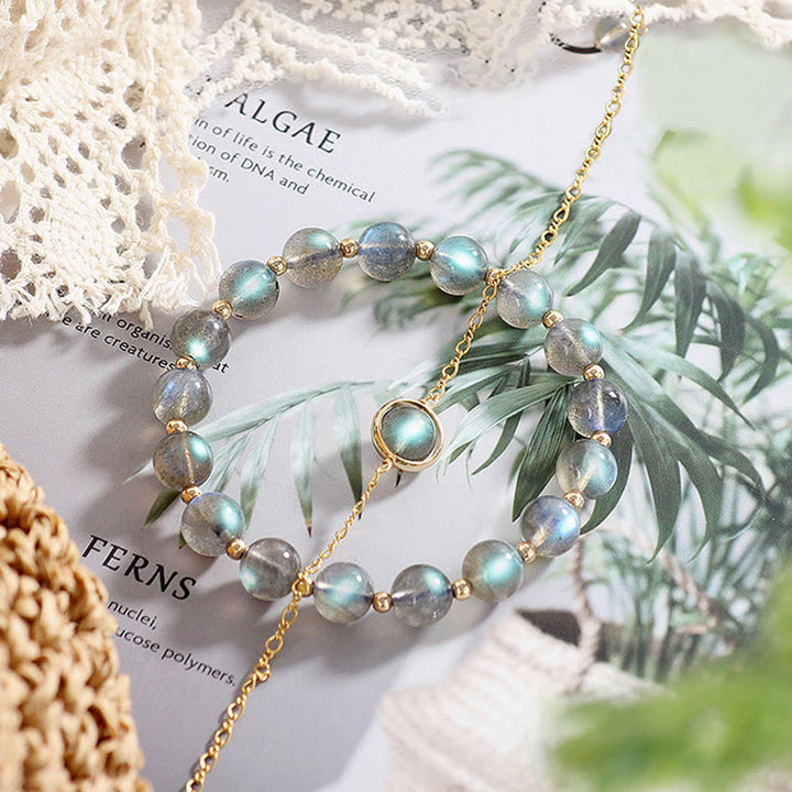 Buddha Stones 14k Gold Plated Natural Moonstone Healing Love Bracelet - image 1