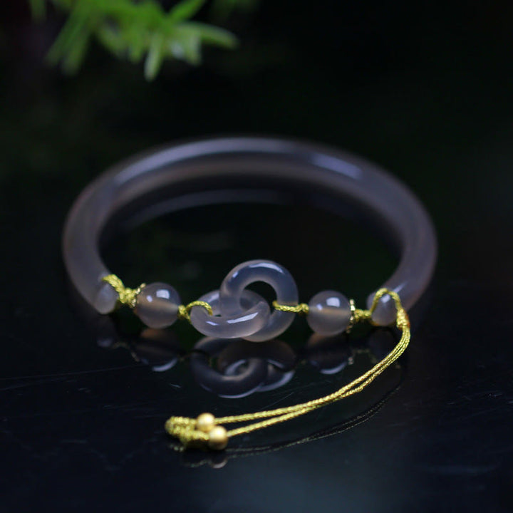 Buddha Stones Natural Gray Agate Double Peace Buckle Balance Bracelet Bangle - image 1