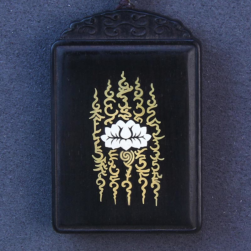 Buddha Stones 999 Sterling Silver Ebony Wood Lotus Inlaid Calm Necklace Pendant - image 3