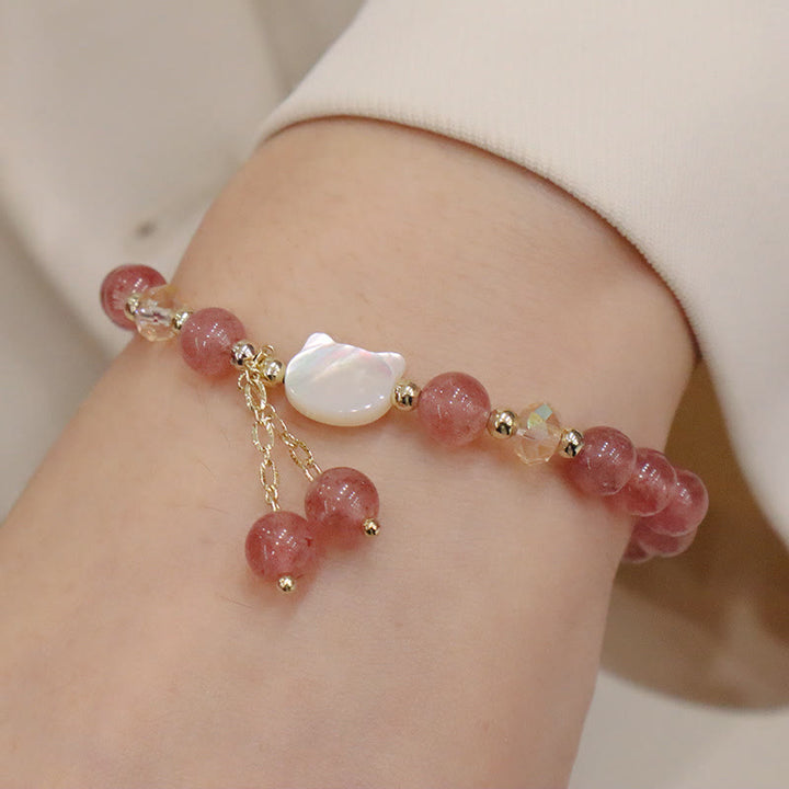 Buddha Stones Natural Strawberry Quartz Morganite Tridacna Stone Cat Love Bracelet - image 2